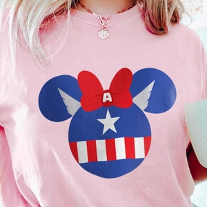 Captain America shirt, mickey mouse captain america, Disney family shirts,minnie mouse captain america,disney ears,disneyworld shirts,122467