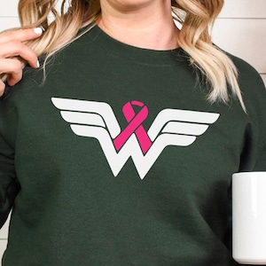 Wonder Women Sweatshirts, Cancer Ribbon Sweatshirt, Cancer Fighter Hoodie, Breast Cancer Warrior Hoodie, Cancer Awareness Crewneck, 123562