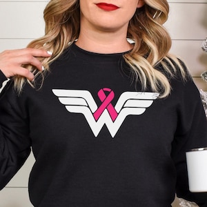 Wonder Women Sweatshirts, Cancer Ribbon Sweatshirt, Cancer Fighter Hoodie, Breast Cancer Warrior Hoodie, Cancer Awareness Crewneck, 123562