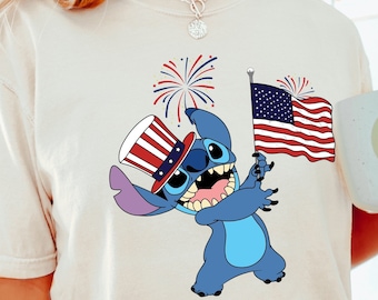 disney stitch 4th of july shirt, stitch and angel, 4th of july shirt, stitch american flag, disney 4th of july shirt, comfort colors, 121421