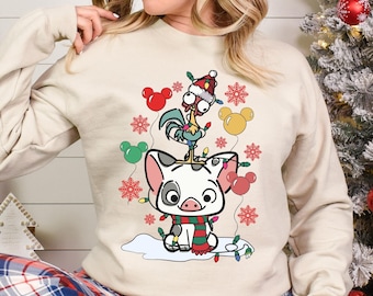 Moana Christmas, Disney Christmas, Moana Sweatshirt, Disney Sweatshirt, Disney Moana Shirt, Moana Pua Hei hei shirt, Disney Ears, 122372