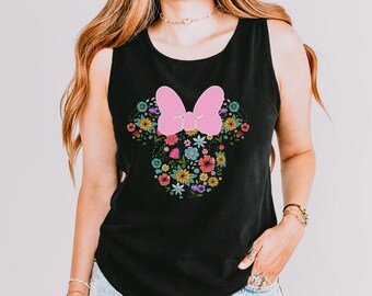 floral minnie mouse tank top, disneyword tank, racerback tank top, disney vacation tank top, comfort colors minnie tank top, 121356