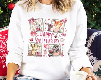 Zootopia Happy Valentine's Day Sweatshirt, Valentine Zootopia Sweatshirt, Coquette Bow Zootopia Hoodie, Disney Love Crewneck 124543