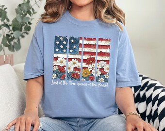 Camiseta con la bandera de Estados Unidos y estampado floral, Camisetas "Tierra de la Libertad", Camiseta "Estados Unidos desde 1776", Camiseta patriótica del 4 de julio, 125299