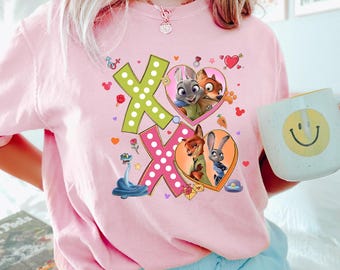 Valentine XOXO Zootopia Shirt, Comfort Colors, Nick Wilde Judy Hopps Shirt,Zootopia 2 Love Shirt, Cute Fox Bunny Couple Valentine Tee 124544