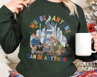 Disney Zootopia City Skyline Sweatshirt, Where Anyone Can Be Anything Hoodie, Nick Wilde Judy Hopps Hoodie, Disney Zootopia Crewneck 124533