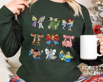Coquette Toy Story Sweatshirt, Coquette Bow Sweatshirt, Disney Toy Story Hoodie, Disney Friends Woody Buzz Jessie Hamm T-Rex Crewneck 124136