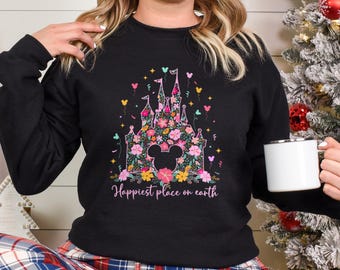 Happiest Place On Earth Sweatshirt, Disney Magical Castle Sweatshirt, Mickey Balloons hoodie, Disney Castle Crewneck 123028