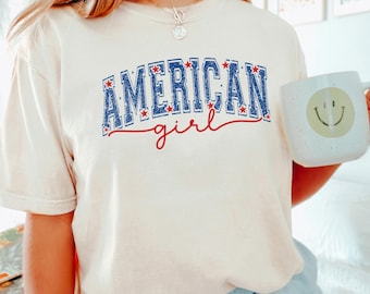 Camiseta patriótica American Girl, camiseta a juego Comfort Colors para niña del 4 de julio, camiseta del Día de la Independencia 125300