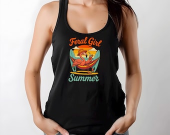 feral girl summer tank top, sarcastic summer flamingo tank top, comfort colors summer tank tops, 125018