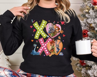 Disney Valentine XOXO Zootopia Sweatshirt, Nick Wilde Judy Hopps Hoodie, Zootopia 2 Valentines Hoodie, Cute Fox Bunny Couple Crewneck 124544