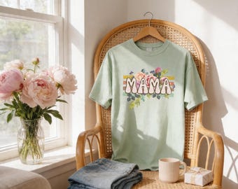Floral Mama Shirt, Comfort Colors Mothers Day Shirts, Retro Mama Tee, Flowery Mom Shirts, 125417