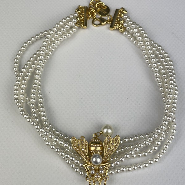 Christian Dior Vintage Gold Pearl Bead Necklace