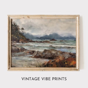 Tofino Coastal Digital Print | Vintage Impressionist Pacific Northwest Wall Art | Canadian Travel Art | British Columbia | West Coast |