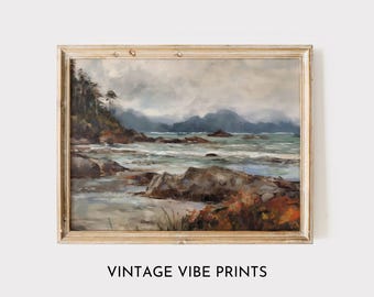 Tofino-kustprint: vintage impressionistisch zeegezicht (digitale download)