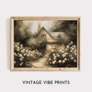 Arte de casa de campo | Jardim de rosas | Arte de casa de campo vintage | Arte em tons suaves | Arte de parede para impressão | Arte digital vintage | Flores