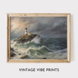 Stormy Lighthouse Seascape Vintage Art Print (Digital Download)