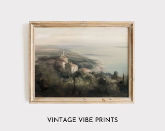 Vintage Coastal Oil Painting: French/Italian Coast Landscape (Digital Download)