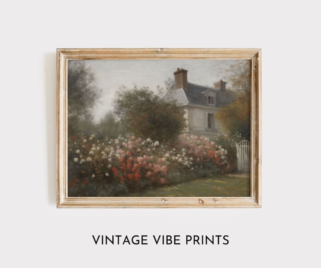 Vintage Rose Garden Oil Painting: English Cottage Wall Art (digital ...