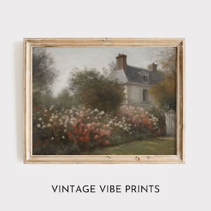 Vintage Rosengarten Ölgemälde: Cottage Cottage Kunst (Bild 3)