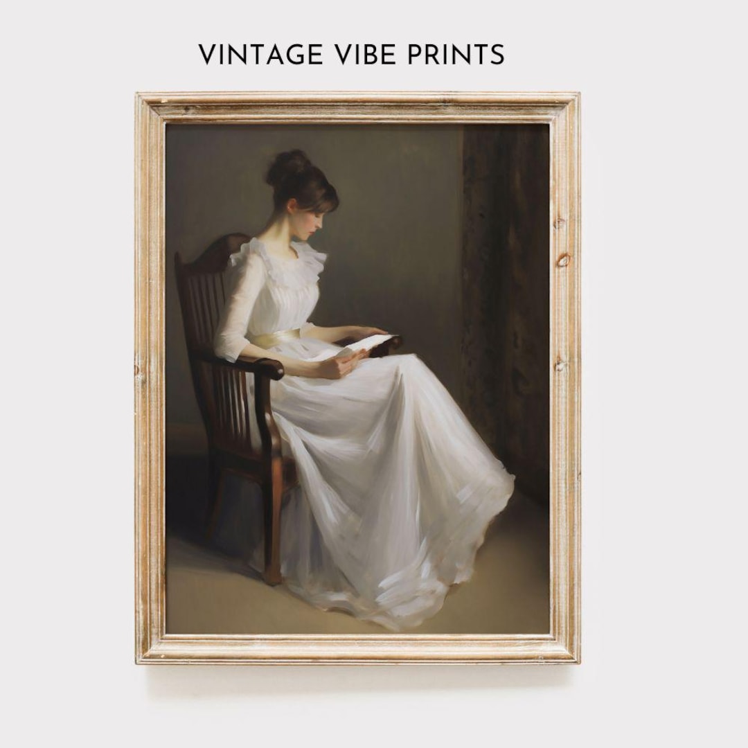 Vintage Woman Reading Art | Book Lover Art | Antique Oil Painting Print ...