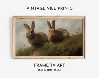Vintage Bunny Painting | Farmhouse Spring Decor, Samsung Frame TV Art (Digital Download)