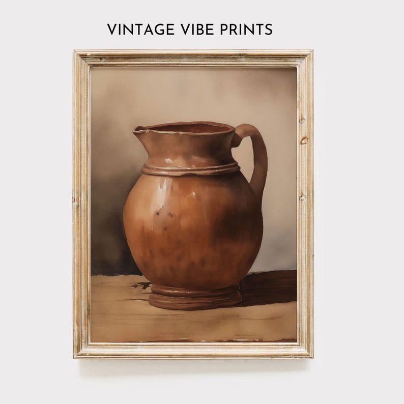 Vintage Water Jug Art Antique Art for Kitchen Rustic Farmhouse Print