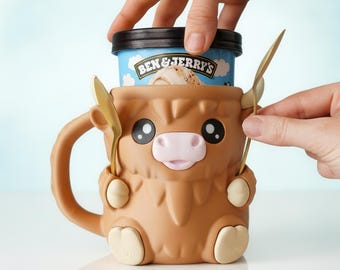 Lindo portavasos de helado con forma de vaca – Divertido portavasos de postre – Decoración para fiestas – Regalo para niños, amigos y amantes de los animales