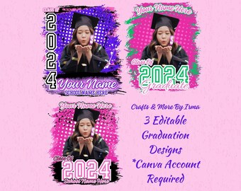 3 つのピンクの編集可能な Canva PRO デザイン