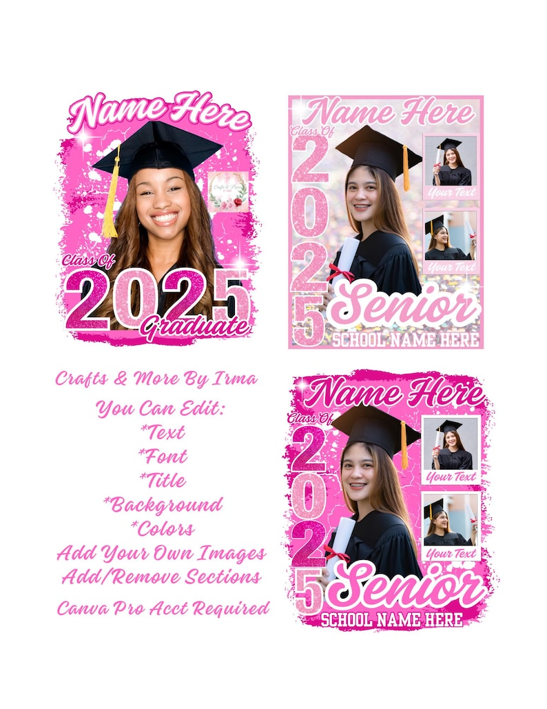 Editable Pink Graduation Designs 2025 **2026 Now Included - Etsy