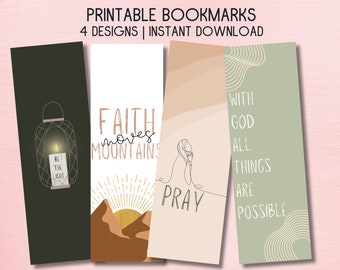 Marcador de versículos bíblicos imprimible para mujeres, obsequio para fiestas de la iglesia, la fe mueve montañas, idea de regalo para hacer uno mismo para el estudio bíblico, impresión espiritual