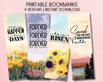 Marcador personalizado cristiano, Evangelio de Pascua, Estudio Bíblico, Flores de acuarela, Ha resucitado, Regalo de maestro imprimible, Favor de Pascua, Ratón de biblioteca
