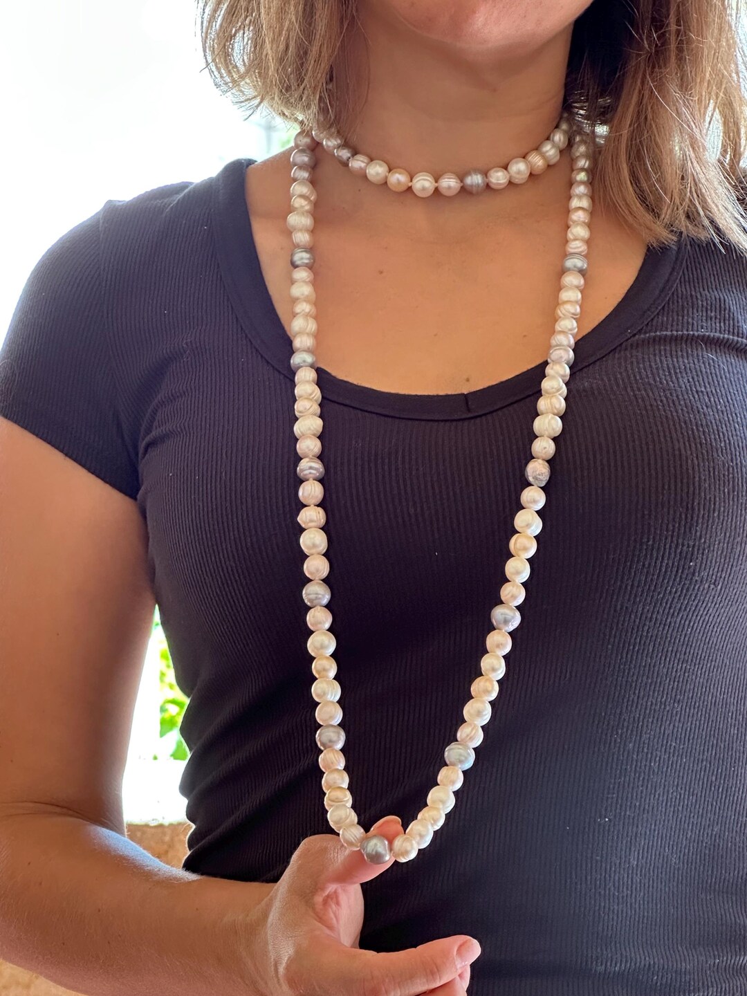 54” Freshwater Extra Long Pearl Necklace Pink, Purple, White & Gray — free download