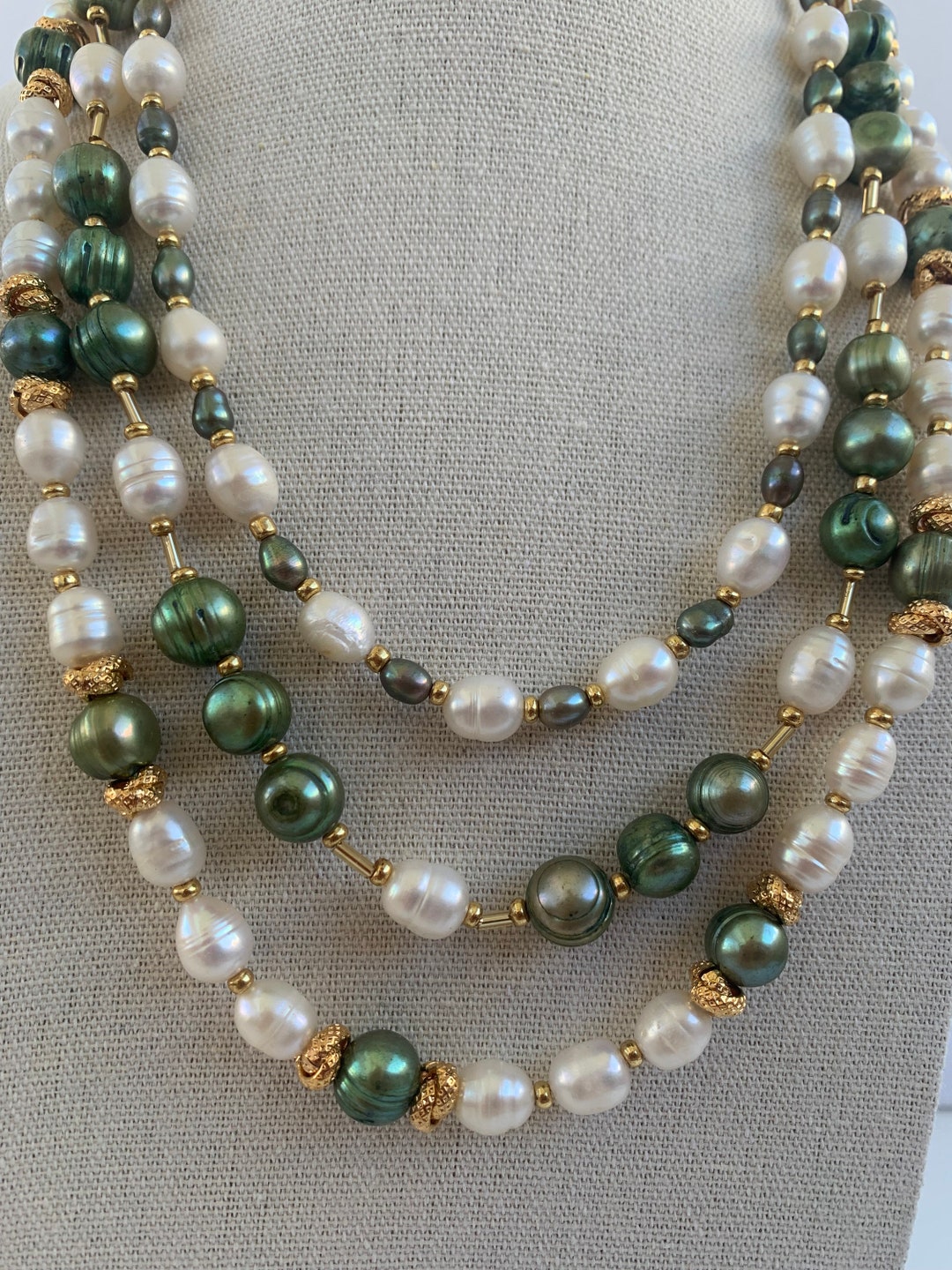 Gold plated Green And White Pearl -  Necklace Set main image 0