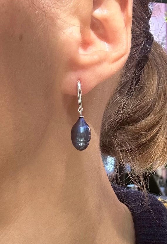 Orecchini Pendenti Argento 925 Con Perle D'acqua Dolce E Zirconi, A Goccia, Rodiati