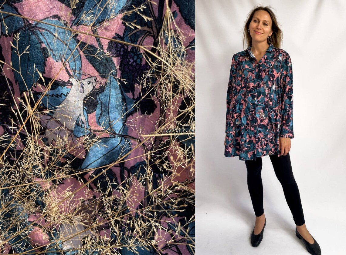 koszula detal printu myszka polna orzesznica szczurek w jeżynach