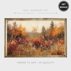 Frame Tv Art Fall Landscape, Abstract Autumn Painting, Vintage Autumn Field Landscape Tv Art, Autumn Wildflowers Tv Art Screensaver | TV155