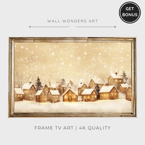 Quadro Tv Arte Inverno Vila Pintura, Natal Quadro Tv Arte Digital Download, Natal Decoração de Férias, Inverno Cidade Pintura | TV205