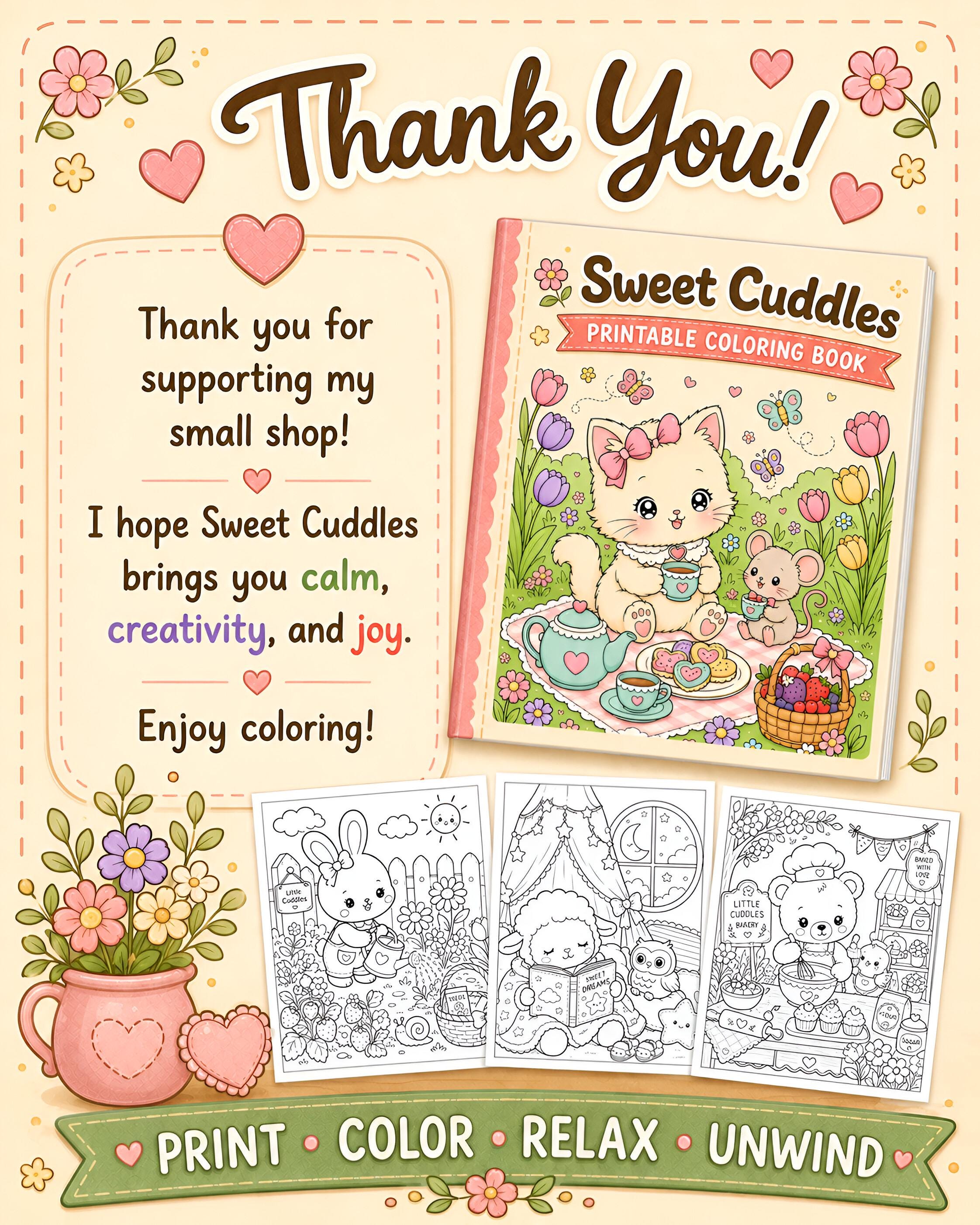 Sweet Cuddles Coloring Pages Printable PDF Cute Kawaii Animals Coloring ...