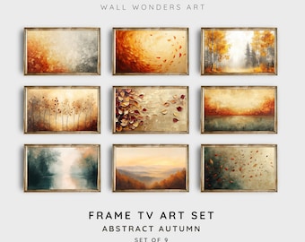 Conjunto de 9 cuadros de otoño para TV, cuadros abstractos de otoño para TV, paisaje de campo otoñal, cuadros de otoño con un tono melancólico para TV, arte de paisaje otoñal / TV177