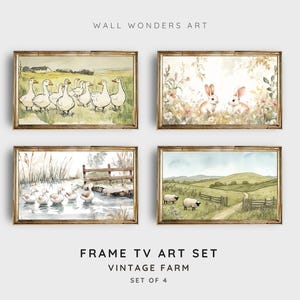 Vintage Countryside Frame Tv Art Set of 4, Rustic Farmhouse Painting, Summer Frame Tv Art, Country Cottage Art, Spring Tv Art | TV261