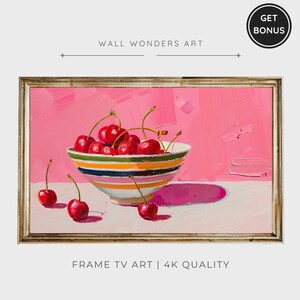 Frame Tv Art Colorful Cherry Painting, Still Life Art Digital Download for Tv, Spring or Summer Pink Frame Tv, Samsung Frame Tv Art | TV45