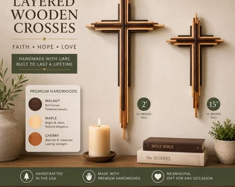 24" Layered Wooden Wall Cross | Hardwoods | Faith Decor, Veteran Made