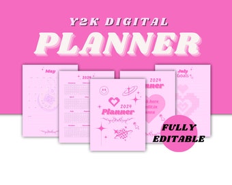 Y2K Themed 2024 Digital/Printable Planner (Fully Editable)