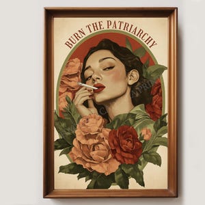 Brennen Sie das Patriarchat Retro Kunstdruck | Feminismus Poster | Feministische Kunst | Vintage Poster | Libelle Wohnkultur | Digitaler Download | Fortschrittlich Bild 1