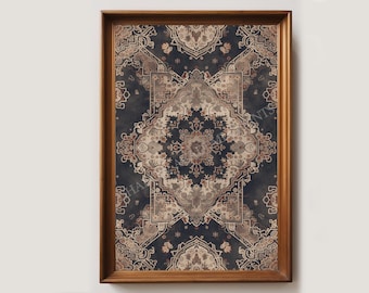 Vintage Persian Rug Print | Tekstylna sztuka ścienna do druku | Antyczny gobelin do pobrania w wersji cyfrowej | Dekoracja ścienna w stylu wiejskim, wzór dywanu, wydruk tekstylny