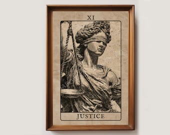 Justice Vintage Tarot Art Print | Dark Academia Decor | Goth Wall Decor | Witchy Occult Poster