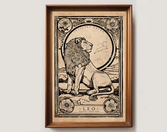 Löwe Sternzeichen Vintage Kunstdruck | Astrologie Kunstdruck | August Geburtstagsgeschenk | Löwe Wandkunst | Leo Wohndekor | Sternzeichen Poster | Sternzeichen Poster
