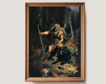 Antique Viking Art Print | Vintage Nordic Painting | Norse Warrior Wall Art | Nordic Home Decor | Fantasy Wall Art | Viking Mythology Poster