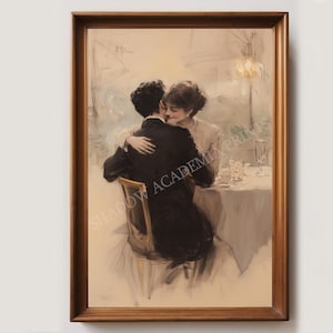 Cuadro de amantes antiguos / Impresión de arte mural de pareja / Póster de pareja abstracta / Arte mural imprimible / Arte de bocetos / Arte de la academia oscura / Arte vintage
